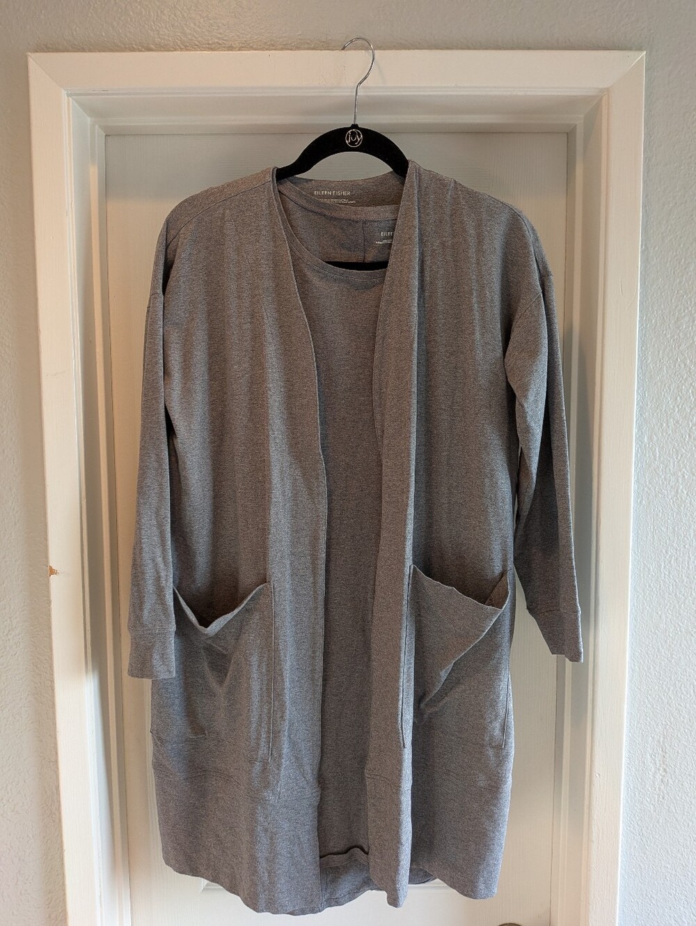 Eileen Fisher Organic Cotton Grey Open Front Cardigan + Tank Set Women's XS